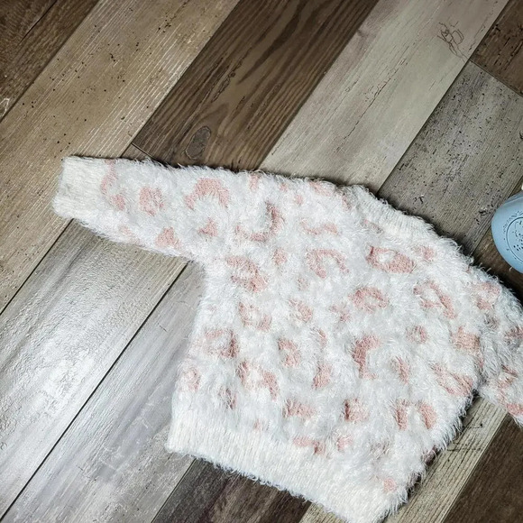Jessica Simpson Pink and White Leopard Animal Print Fuzzy Sweater Size 18m NWOT - Picture 12 of 15
